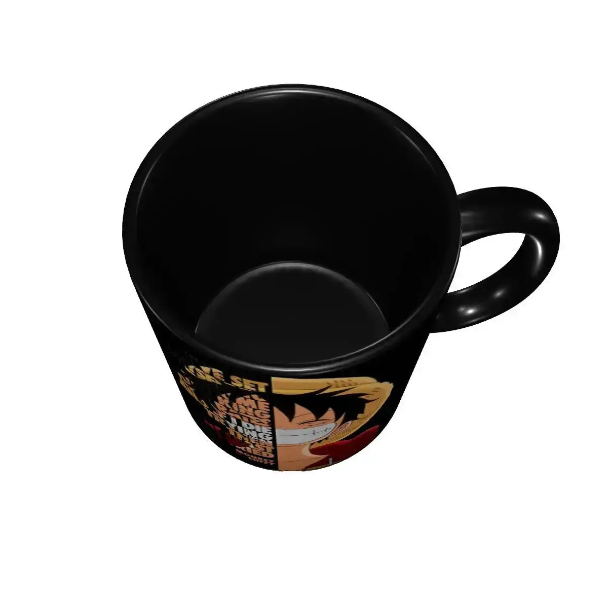 Funny Monkey D Luffy quotes mug featuring One Piece character design, ideal for kids and anime fans.