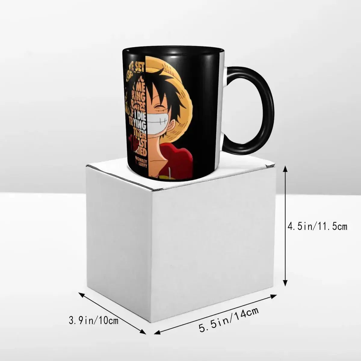 Funny Monkey D Luffy Quotes One Piece mug featuring vibrant design, perfect for kids, from Infinite Visibility.
