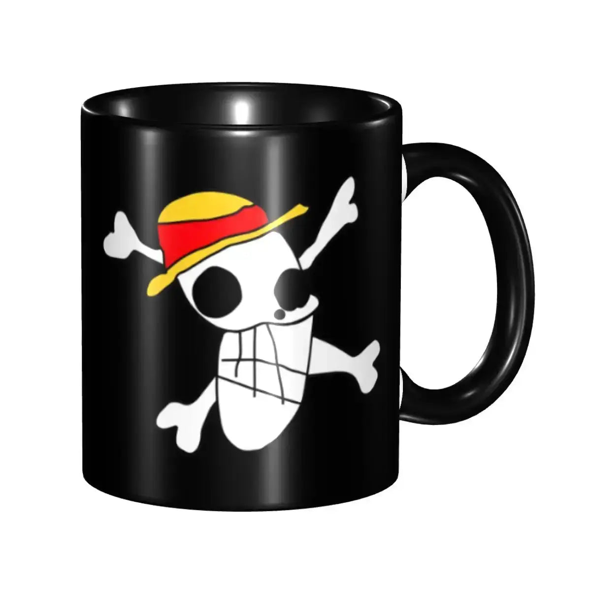 White ceramic mug featuring Monkey D. Luffy quotes from One Piece, ideal for kids and fans of the anime series.