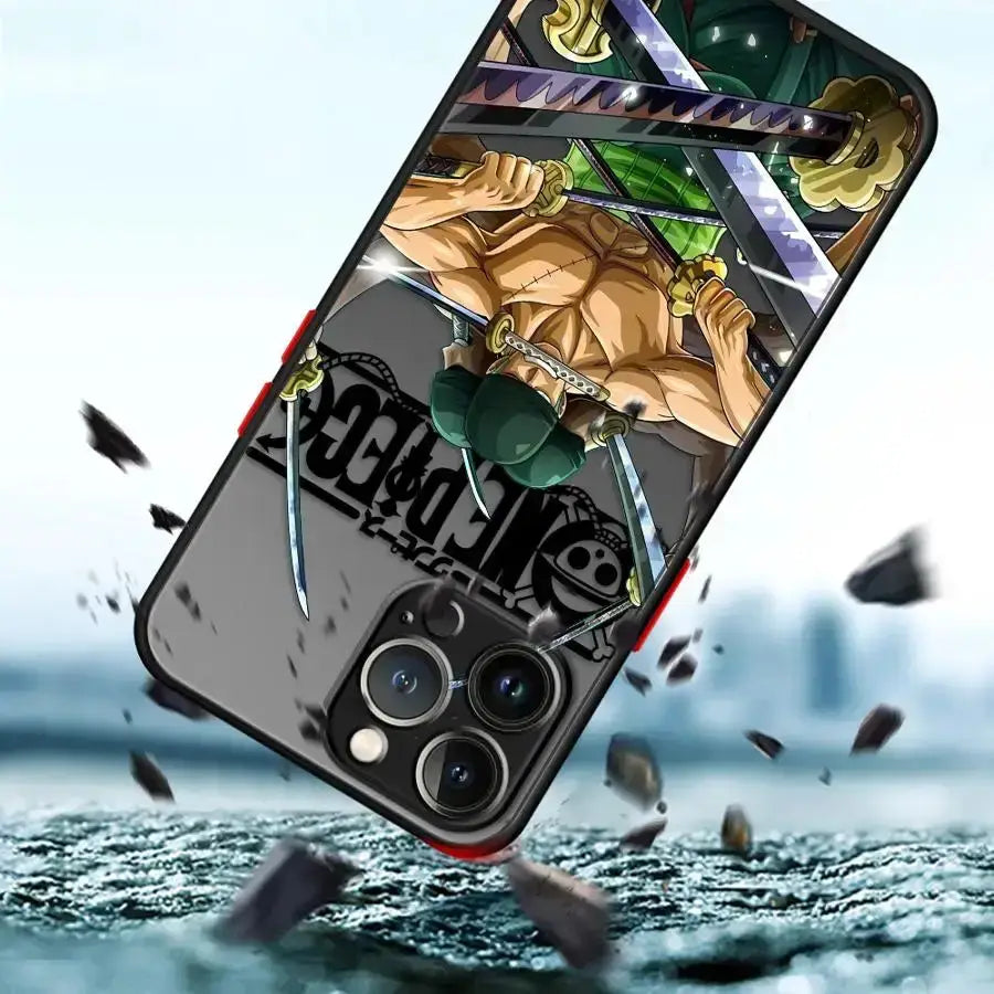 Matte iPhone case featuring Zoro and Luffy from One Piece, designed by Infinite Visibility for a stylish phone protection.