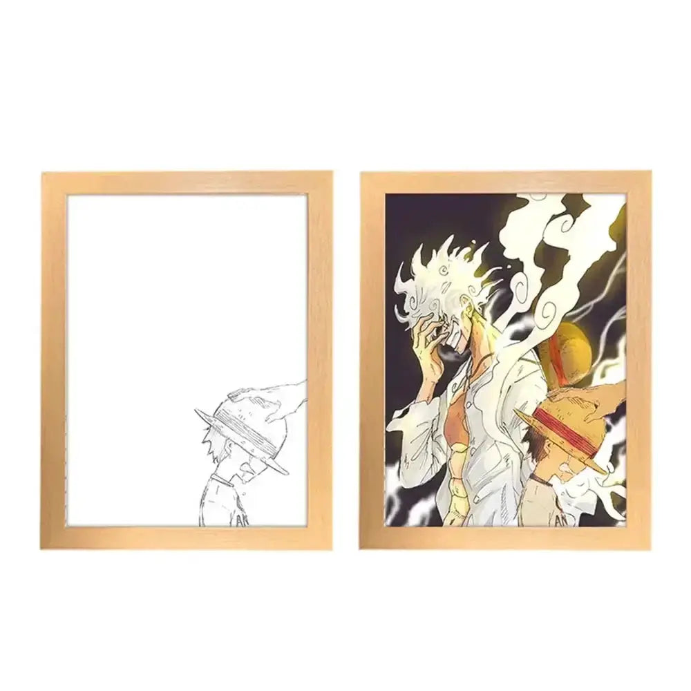 Anime poster featuring One Piece characters Luffy and Zoro as a night light photo frame, ideal for Christmas gifts.