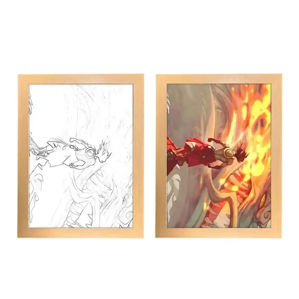 One Piece poster featuring Luffy and Zoro, illuminated night light with festive design, perfect for fans and Christmas gifts.