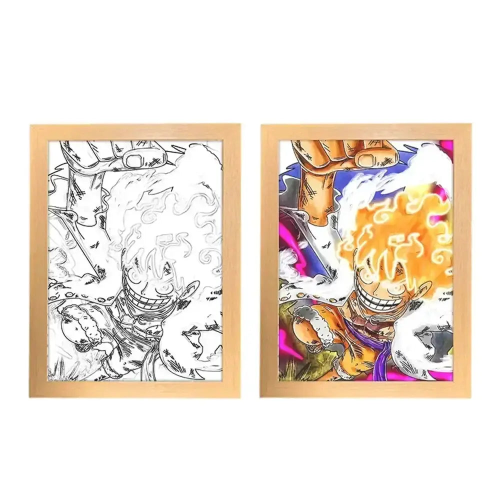 Anime poster featuring One Piece characters Luffy and Zoro as a night light, perfect for fans and Christmas gift ideas.