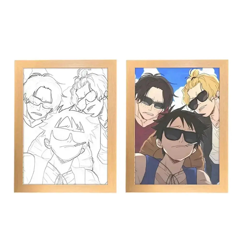 Anime One Piece poster featuring Luffy and Zoro as a night light photo frame, ideal for Christmas gift decoration.