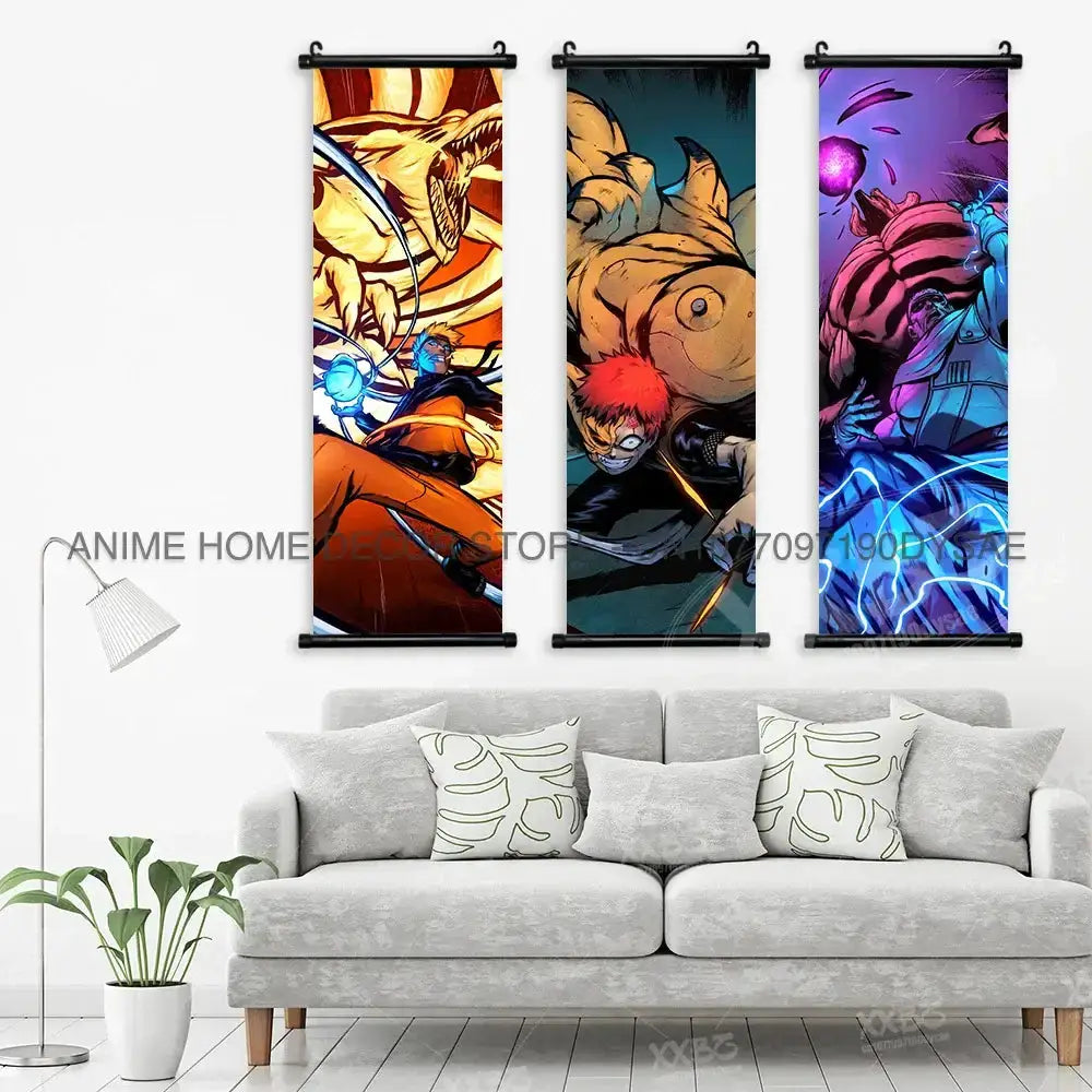 Anime Naruto poster by Infinite Visibility featuring vibrant wall art of Naruto characters in a hanging scroll style.