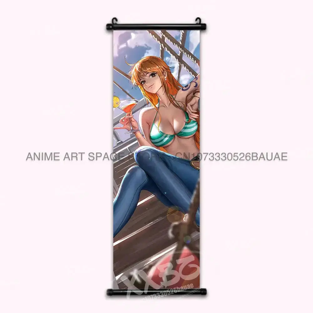 One Piece hanging poster featuring Luffy, Ace, Sabo, and Shanks characters from Infinite Visibility wall art.