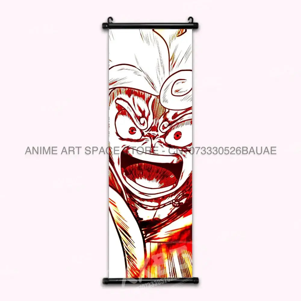 One Piece hanging poster featuring Luffy, Ace, Sabo, and Shanks wall art by Infinite Visibility, showcasing colorful anime characters.