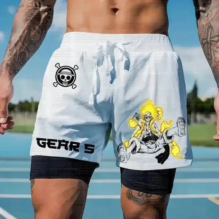 Infinite Visibility one-piece running shorts with straw hat, lightweight gym shorts for comfortable workout and casual wear.
