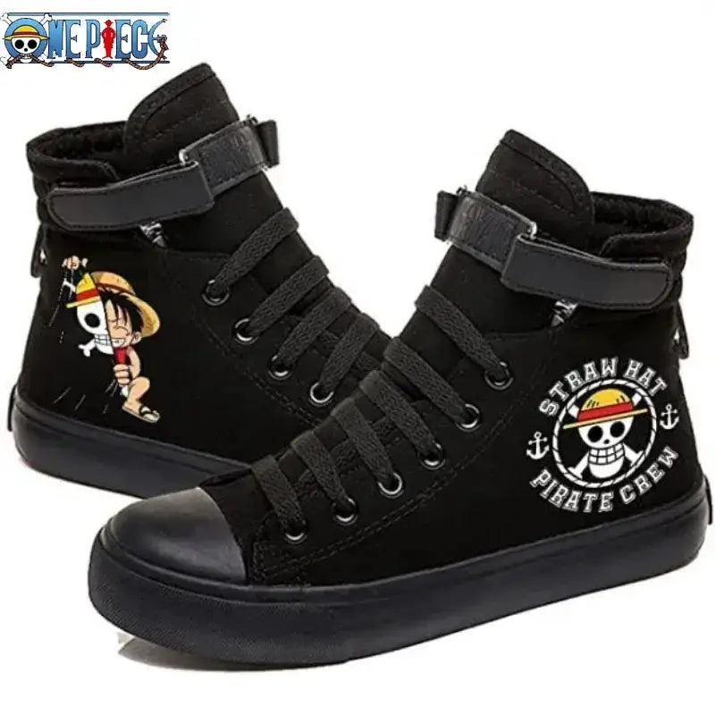 Anime Luffy high top sneakers by Infinite Visibility, featuring autumn winter design, perfect for fans of One Piece.