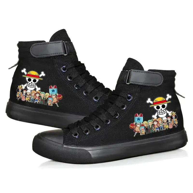 Anime Luffy high top sneakers by Infinite Visibility featuring One Piece design for autumn and winter wear.