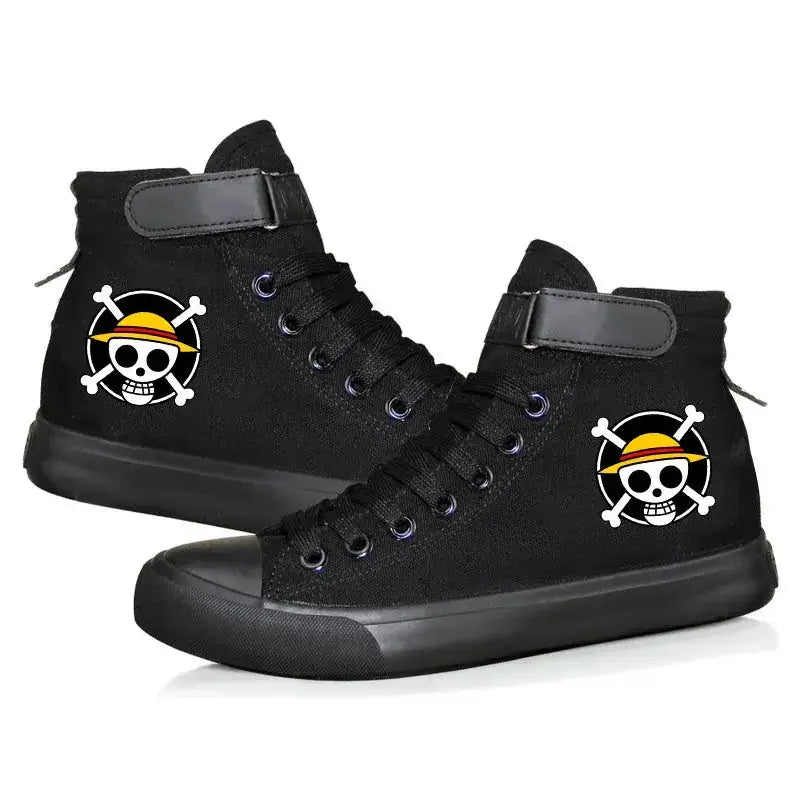 Anime Luffy high top sneakers from Infinite Visibility, autumn winter sneakers featuring bold design and comfortable fit.