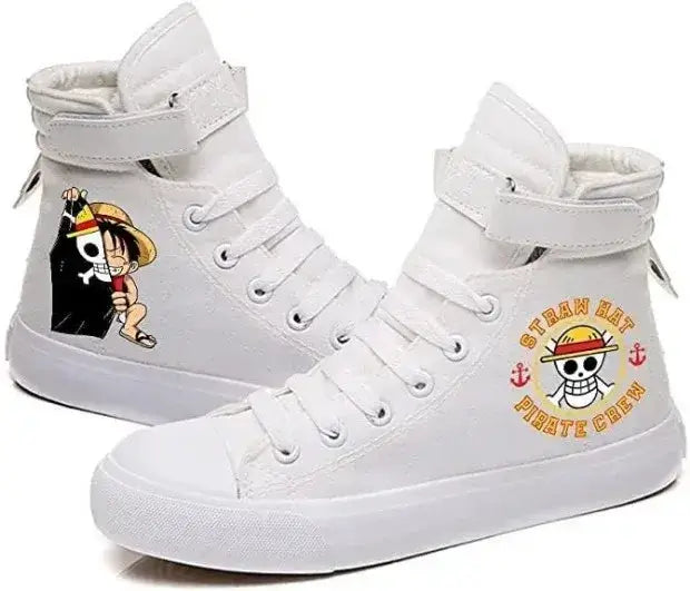 Infinite Visibility One Piece Luffy high top sneakers for autumn and winter, featuring anime-inspired design and vibrant details.
