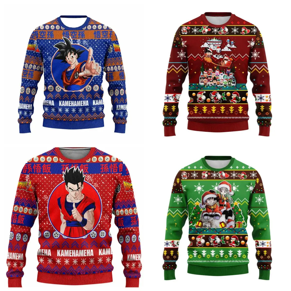 Dragon Ball anime Christmas style sweatshirt from Infinite Visibility, featuring vibrant character graphics on a cozy pullover.