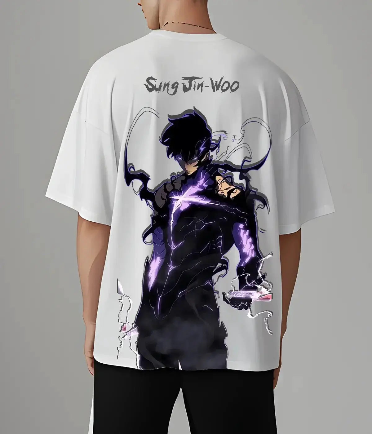 Infinite Visibility Solo Leveling Arise oversized T-shirt with Y2K hip hop style, featuring bold graphic design and relaxed fit.