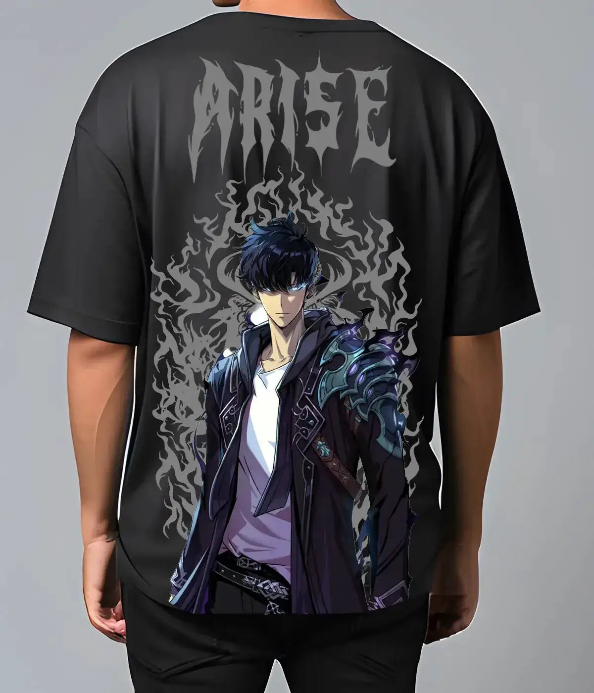 Infinite Visibility Solo Leveling Arise oversized T-shirt with Y2K hip hop style, featuring bold graphic design and relaxed fit.