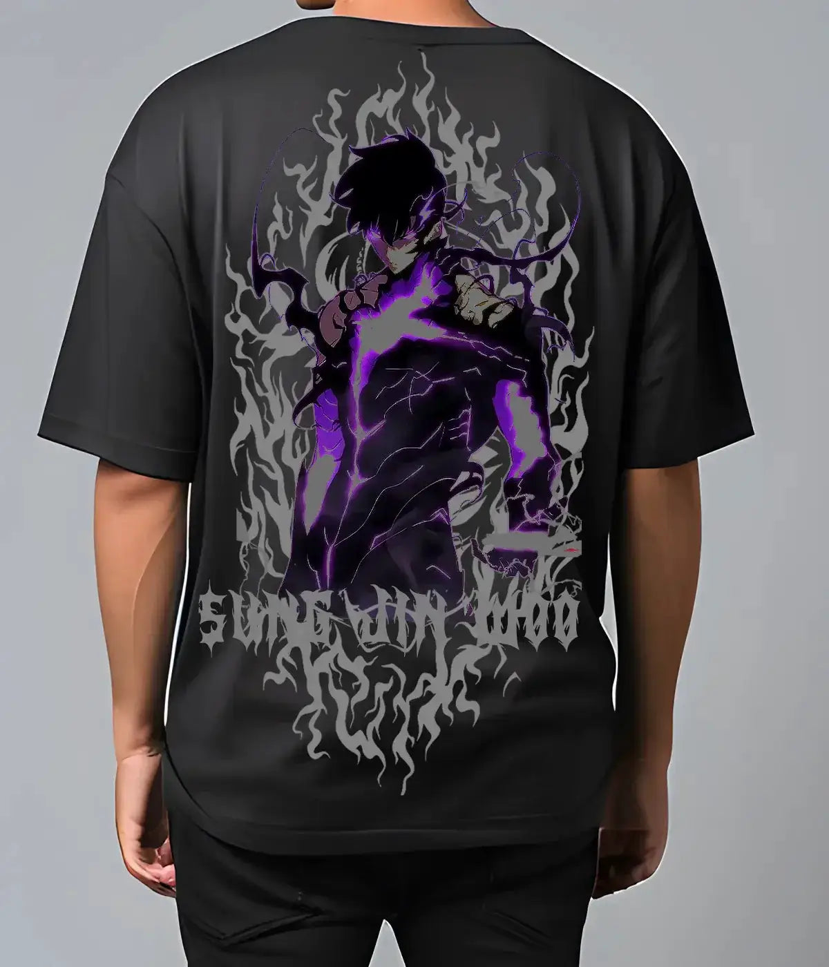 Oversized Solo Leveling Arise T-shirt by Infinite Visibility featuring bold Y2K hip hop style design.