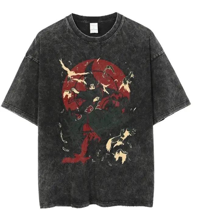 Uchiha Sasuke anime T-shirt by Infinite Visibility featuring a retro washed oversized design with Sasuke's image and bold graphics.