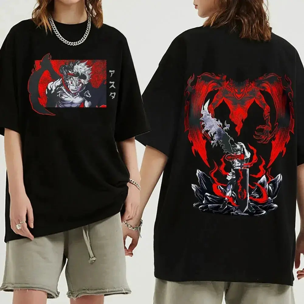 Black Clover Asta oversized Y2K anime cotton T-shirt by Infinite Visibility, featuring Asta's character design on a black background.