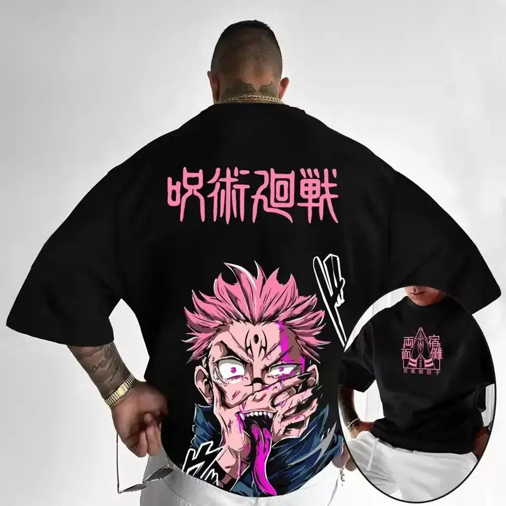 Men's Jujutsu Kaisen T-shirt with anime graphic design, featuring bold artwork on a comfortable fabric tee by Infinite Visibility.