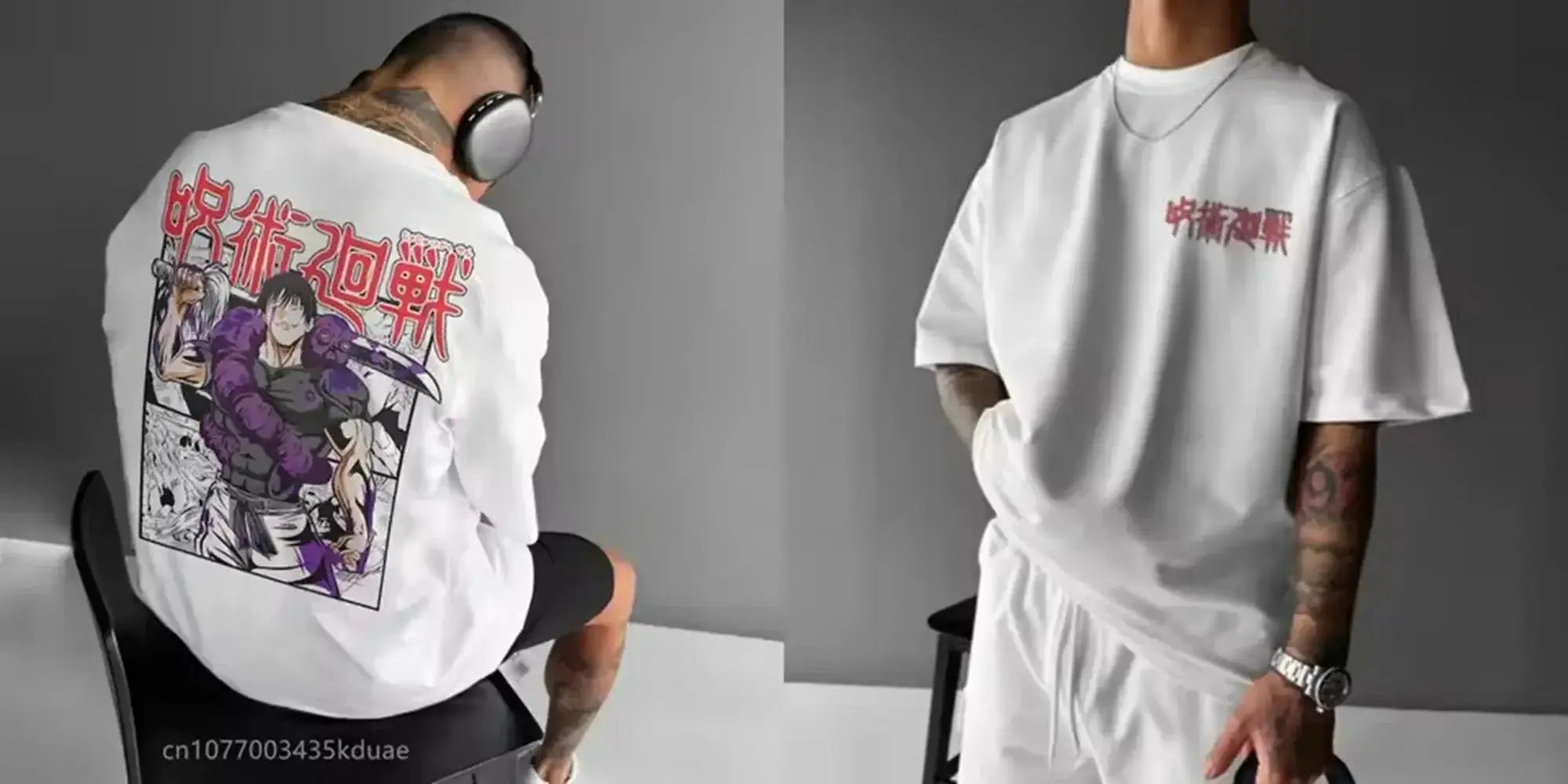 Men's Jujutsu Kaisen T-shirt with anime graphic design, featuring bold artwork on a comfortable black tee by Infinite Visibility.