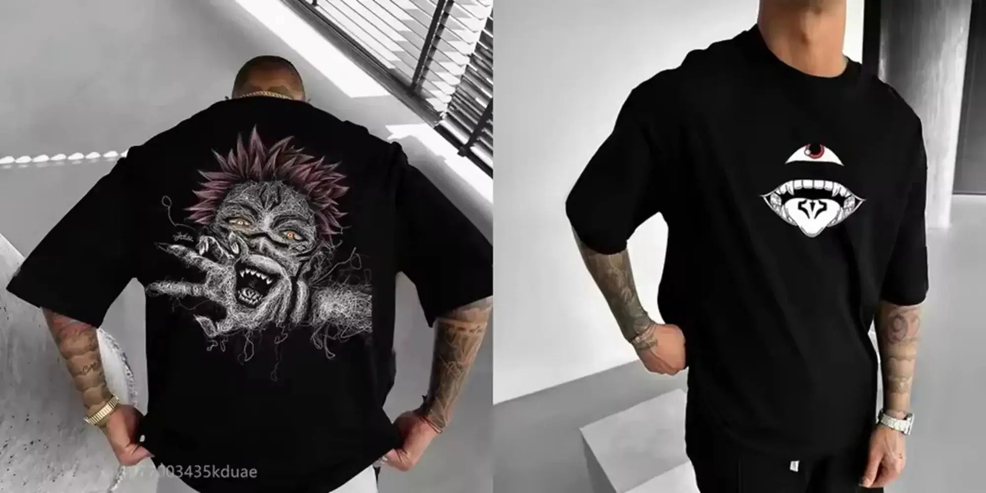 Men's Jujutsu Kaisen T-shirt featuring anime graphic design from Infinite Visibility, casual wear with bold character artwork.