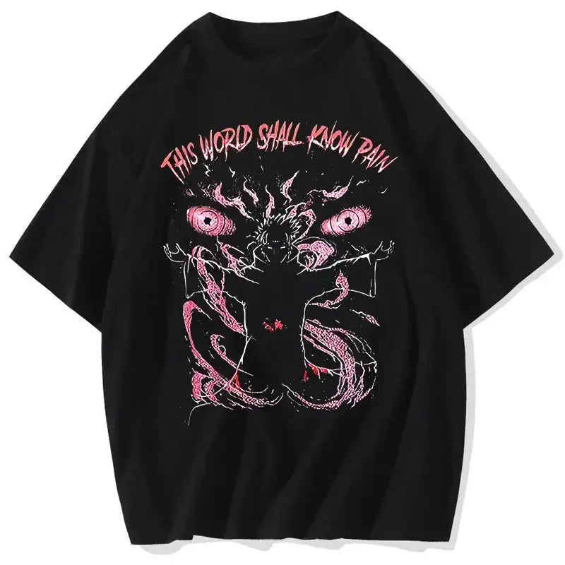 Anime-inspired Pain printed T-shirt by Infinite Visibility featuring retro washed cotton fabric and bold graphic design.