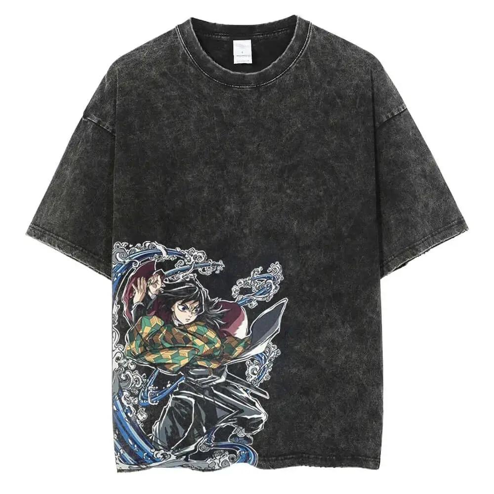 Demon Slayer Tanjirou graphic print T-shirt by Infinite Visibility featuring vintage style design and vibrant character illustration.