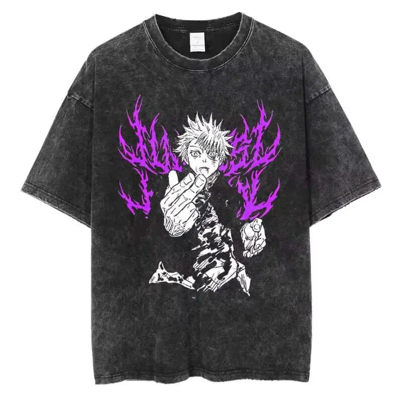 Oversized Ryomen Sukuna washed T-shirt by Infinite Visibility featuring anime-inspired design on soft fabric, perfect for casual wear.