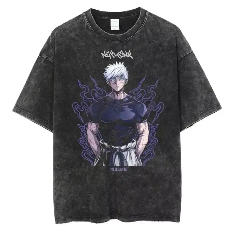 Oversized anime T-shirt featuring Ryomen Sukuna design from Infinite Visibility, Harajuku style, with bold graphic artwork.