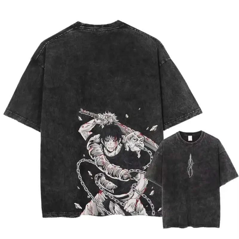 Oversized Ryomen Sukuna washed T-shirt by Infinite Visibility featuring anime-inspired design, perfect for Harajuku streetwear style.