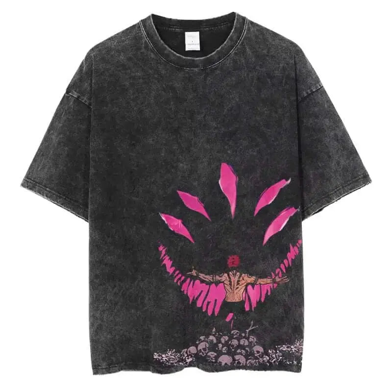 Oversized Ryomen Sukuna washed T-shirt by Infinite Visibility featuring anime-inspired design, Harajuku style, in a casual fit.