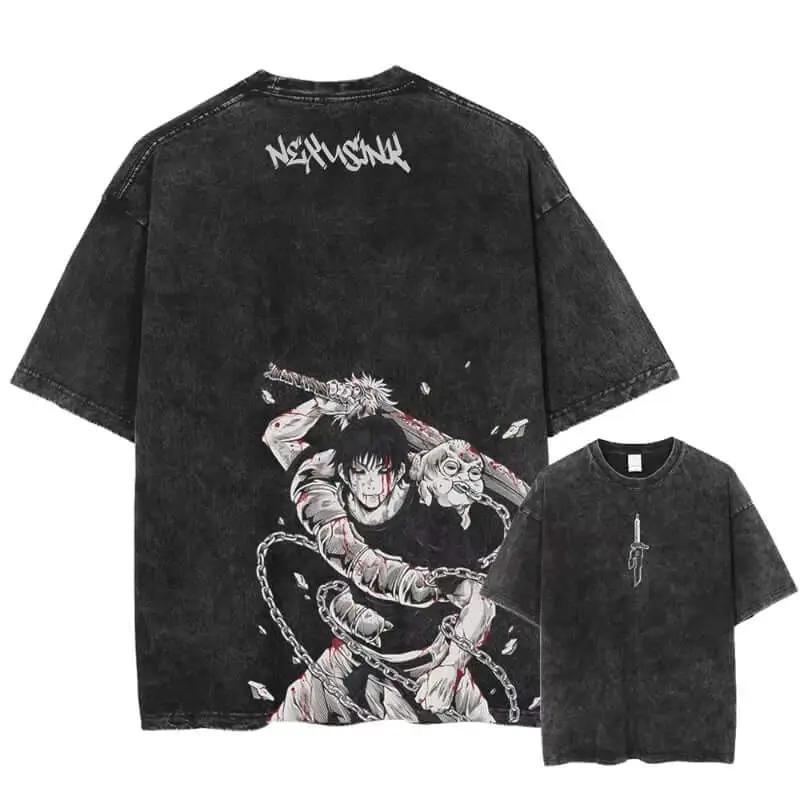 Oversized Ryomen Sukuna washed T-shirt from Infinite Visibility, featuring bold anime-inspired design on soft cotton fabric.