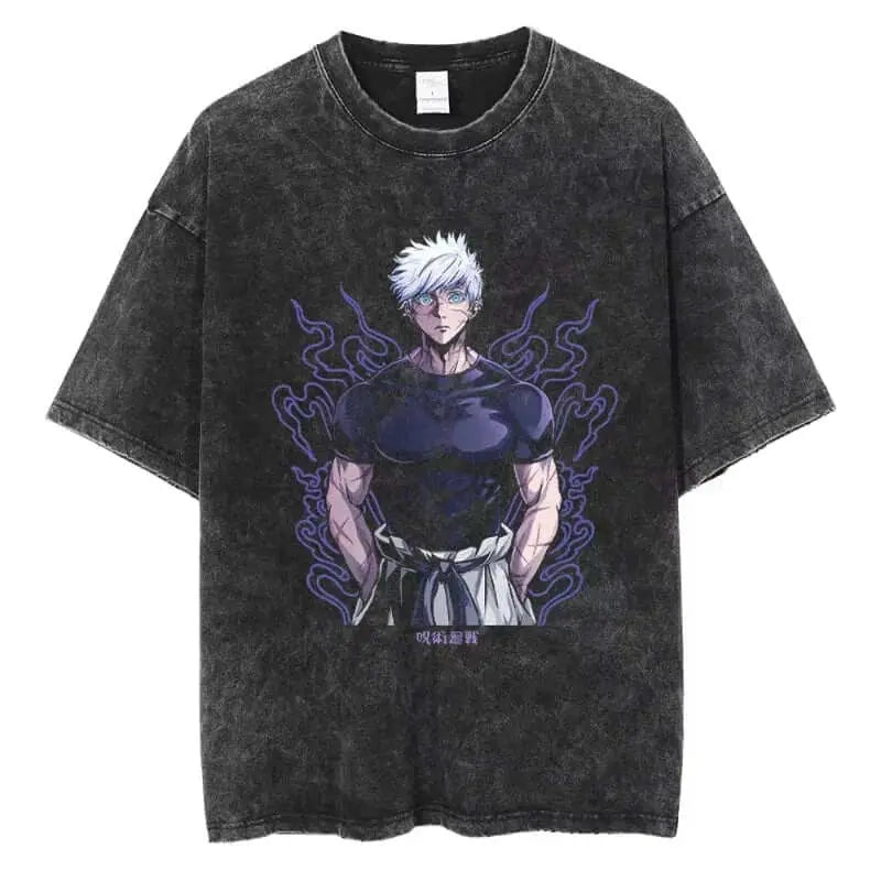 Oversized Ryomen Sukuna washed T-shirt from Infinite Visibility, featuring bold anime-inspired design on a casual black T-shirt.