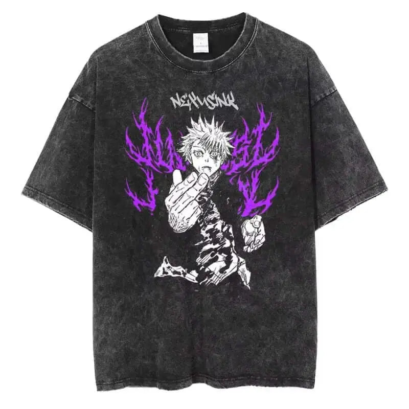 Ryomen Sukuna washed oversized anime T-shirt by Infinite Visibility featuring bold graphic design and relaxed fit, perfect for anime fans.