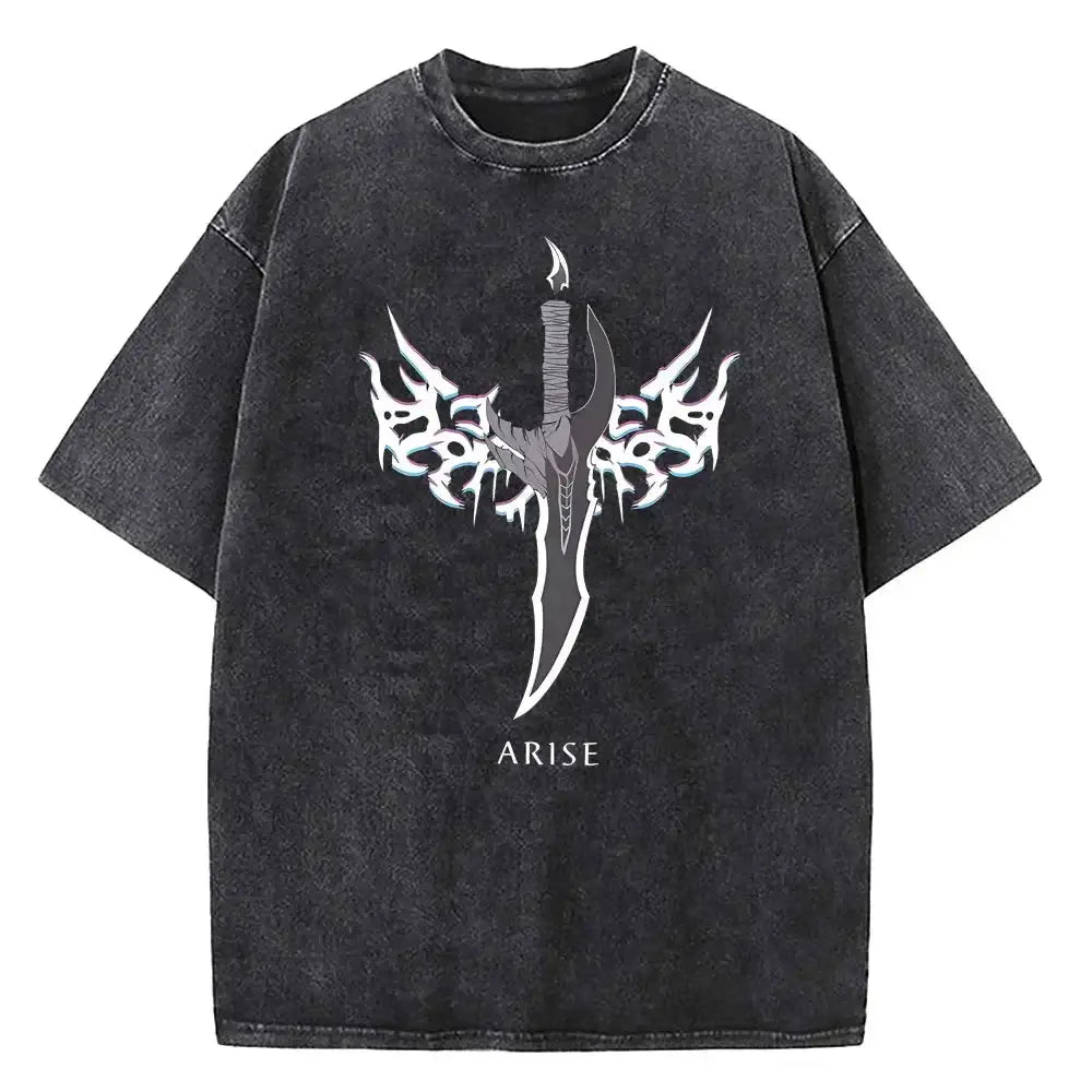 Infinite Visibility Solo Leveling vintage T-shirt made of washed cotton, featuring streetwear style and graphic design.
