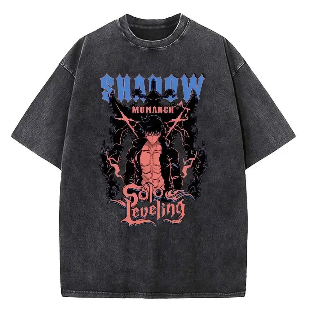 Vintage Solo Leveling T-shirt by Infinite Visibility, washed cotton streetwear with bold graphic design and comfortable fit.