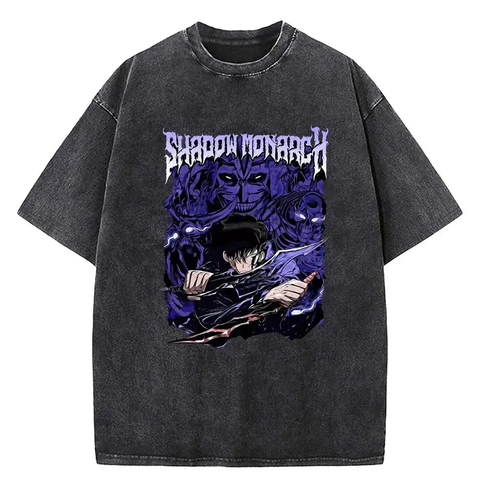 Infinite Visibility Solo Leveling vintage T-shirt with washed cotton streetwear style, featuring graphic design on soft, comfortable fabric.