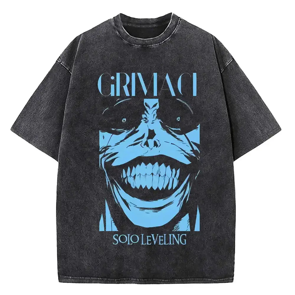 Infinite Visibility Solo Leveling vintage T-shirt made of washed cotton, featuring a streetwear style and graphic design.