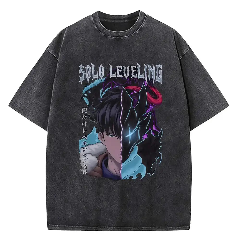 Vintage Solo Leveling T-shirt by Infinite Visibility, washed cotton streetwear with bold graphic design and comfortable fit.
