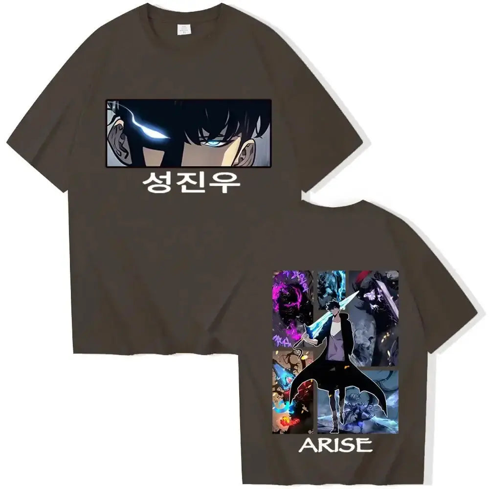 Infinite Visibility Solo Leveling T-Shirt 2025 Hot Anime Harajuku Tee featuring vibrant graphic design on black fabric