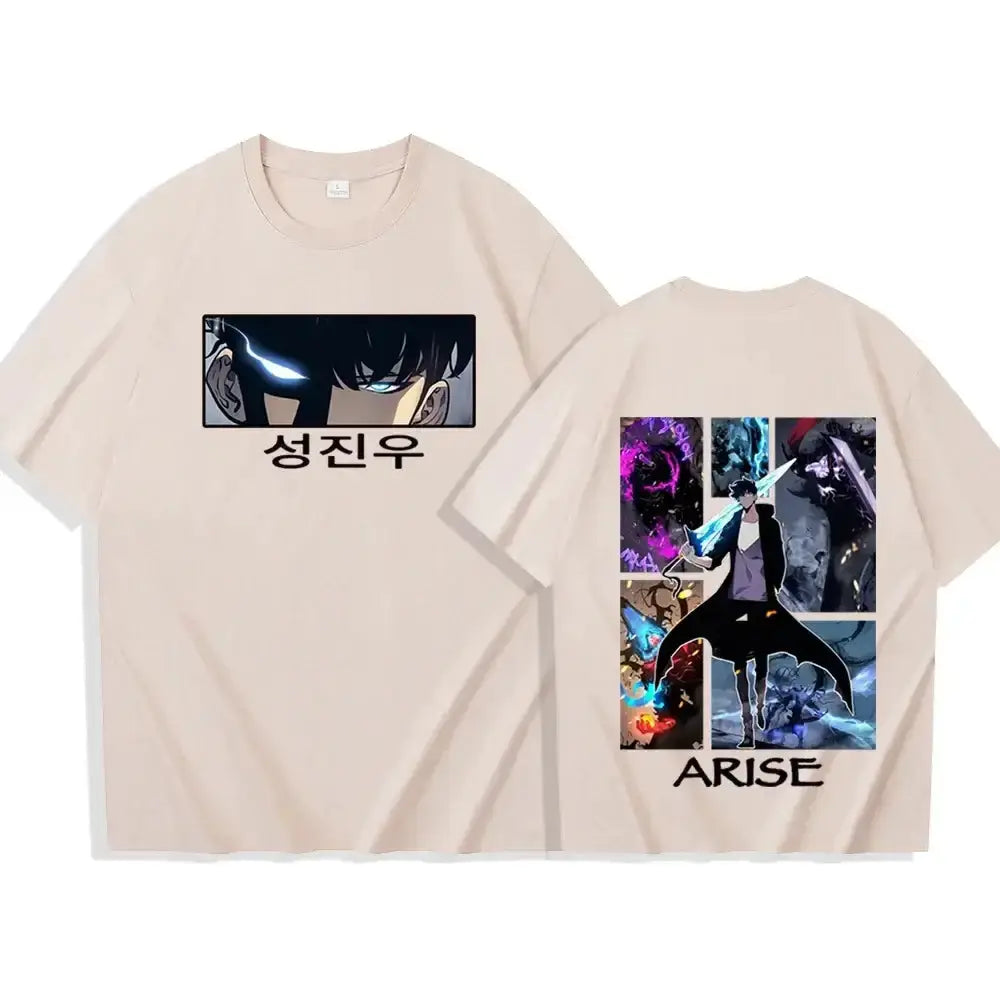 Solo Leveling anime T-shirt by Infinite Visibility featuring vibrant Harajuku-inspired design in a stylish, casual fit.