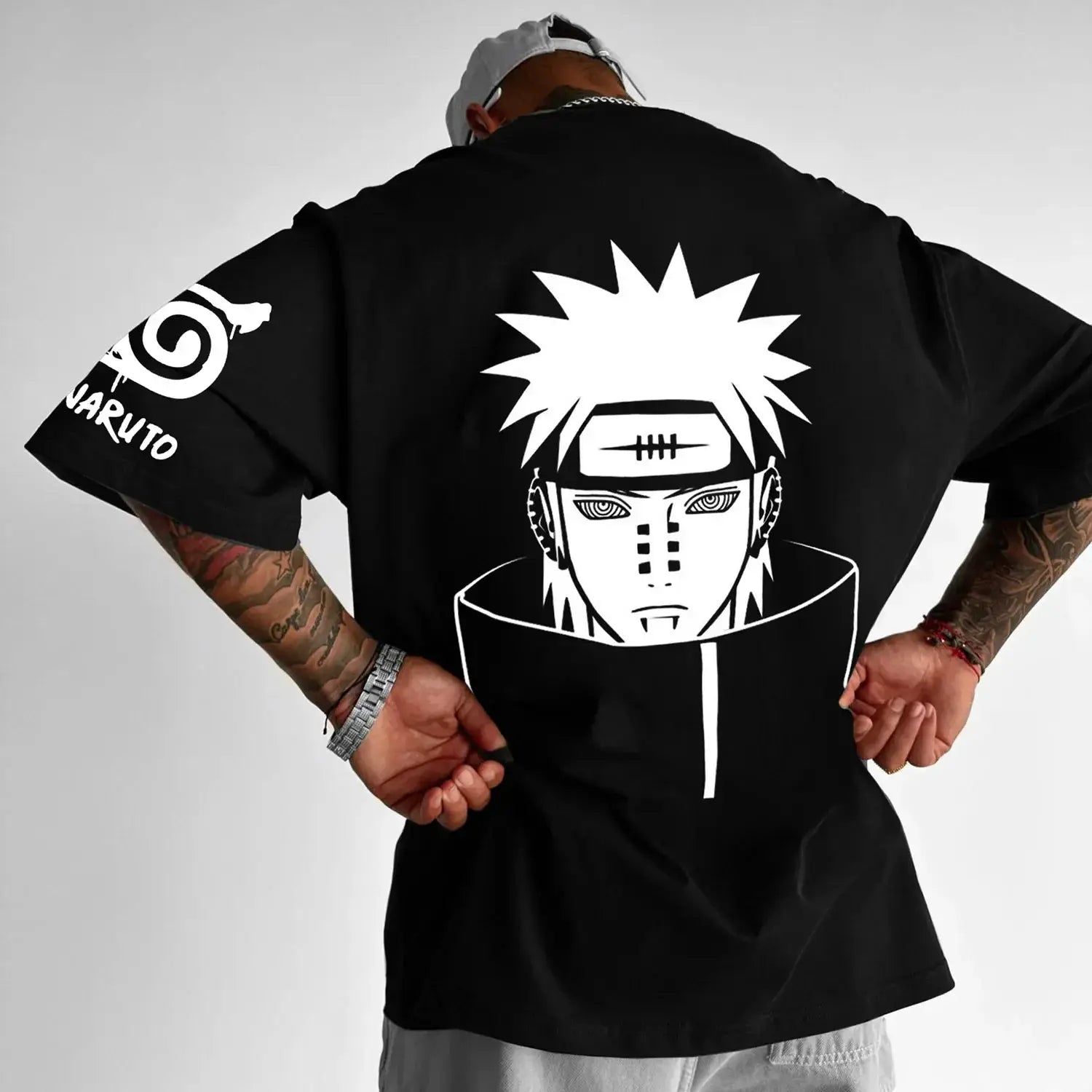 Itachi Akatsuki Naruto T-Shirt by Infinite Visibility showing a cotton fitness top with Itachi's design and Akatsuki logo.