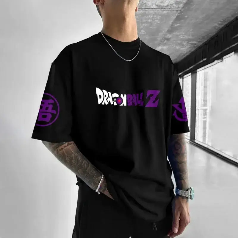 Black Dragon Ball Goku T-Shirt featuring a classic hot blood anime portrait, made by Infinite Visibility.