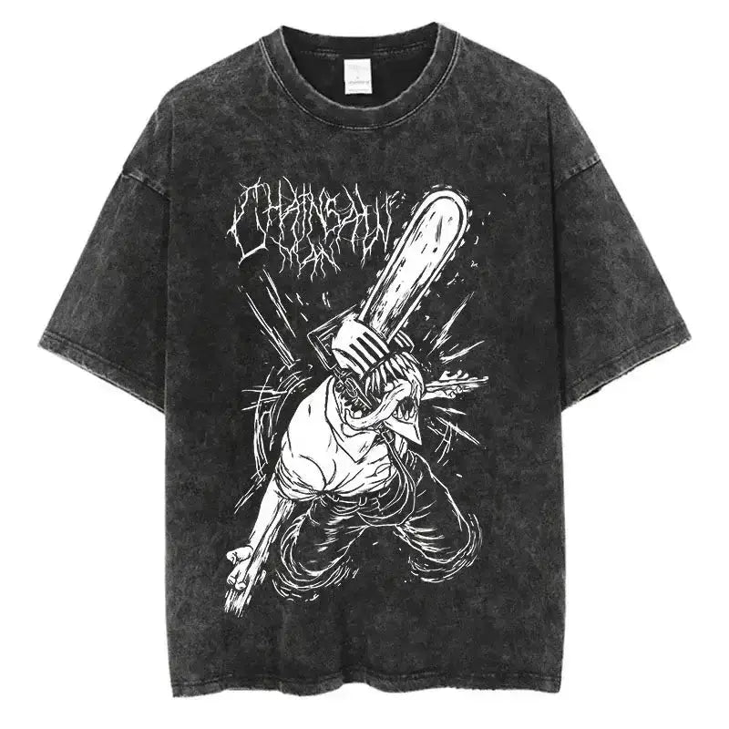 Vintage Chainsaw Man T-shirt by Infinite Visibility featuring a washed cotton design and graphic print.