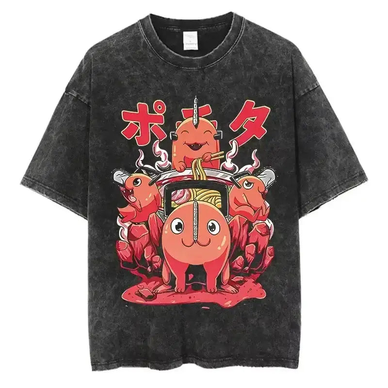 Vintage Chainsaw Man T-shirt by Infinite Visibility, washed cotton tee featuring a graphic print of the manga character.