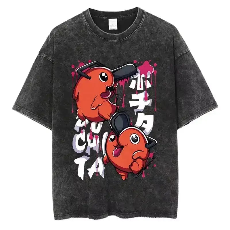 Vintage Chainsaw Man T-shirt by Infinite Visibility, washed cotton tee with graphic print, casual streetwear style.