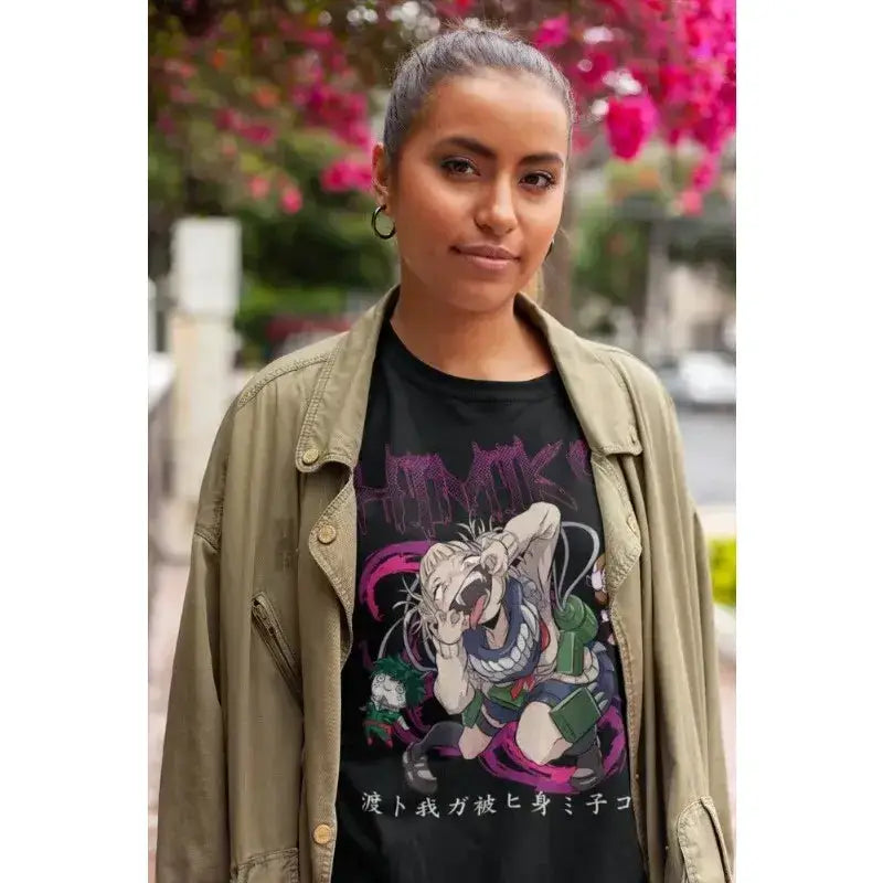 Black Himiko Toga T-shirt from My Hero Academia cosplay collection, featuring manga-inspired design by Infinite Visibility.