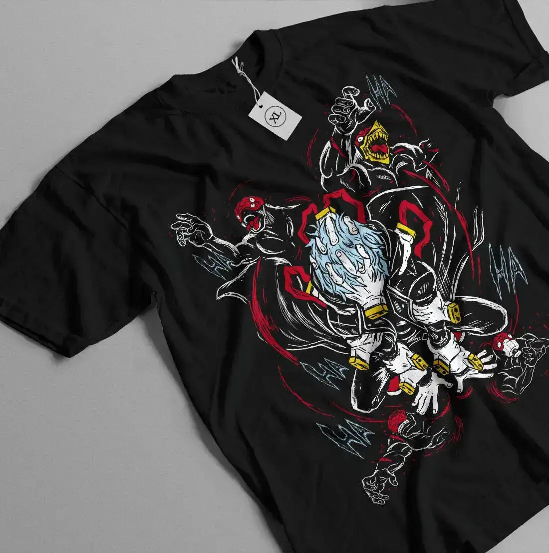 Black Tomura Shigaraki Villain League graphic T-shirt by Infinite Visibility, featuring a detailed illustration of the My Hero Academia character.