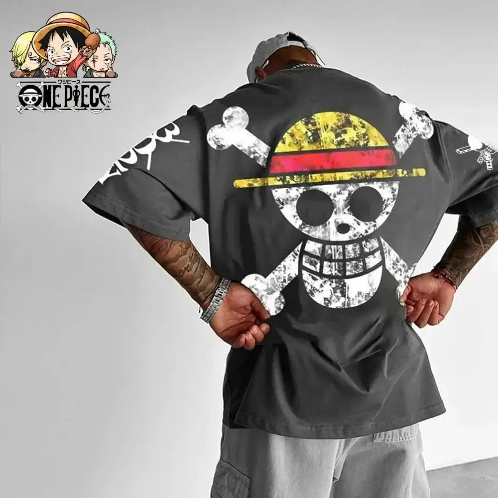 Oversized cotton One Piece Luffy T-Shirt with Y2K graphic print, featuring vibrant colors and a relaxed fit from Infinite Visibility.