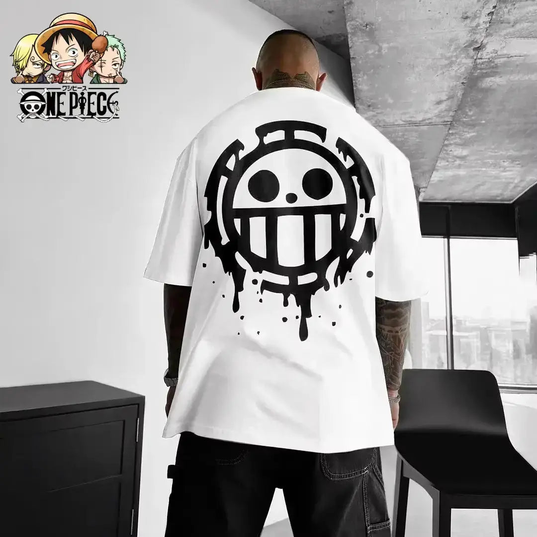 Oversized cotton One Piece Luffy T-Shirt with Y2K graphic design by Infinite Visibility, featuring vibrant character artwork.
